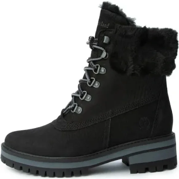 Black suede fur trim Timberland booties - Picture 1 of 10